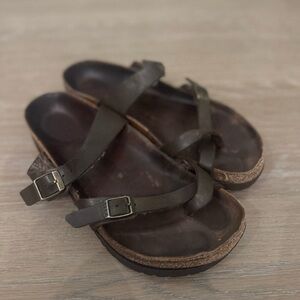 Birkenstock Mayari Style Women's brown Leather Strap Sandals Slides Size 40 9.5